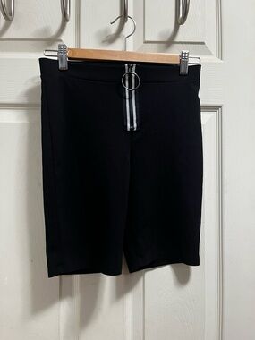 Fashion Nova Black High-Rise Biker Shorts with Contrast Zip Stripe